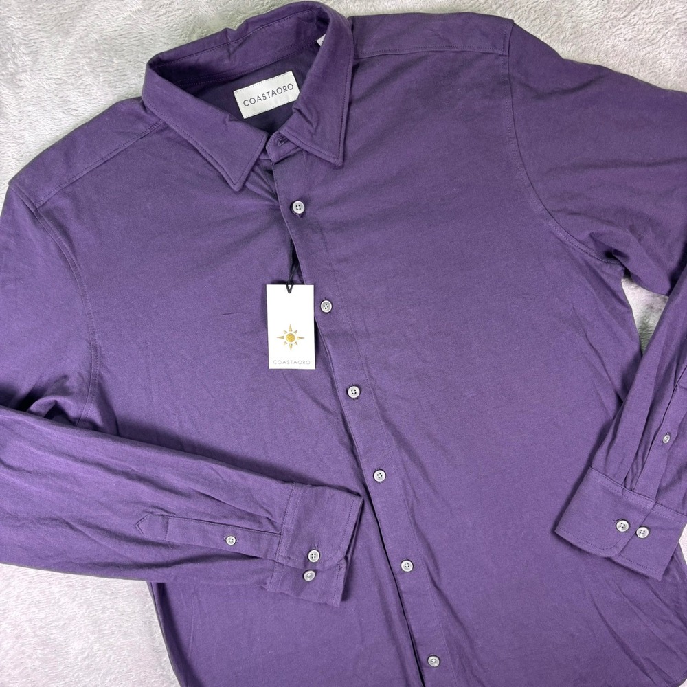 Coastaoro Men's Long Sleeve Button Front Shirt Sz Large Purple Soft Knit NWT
